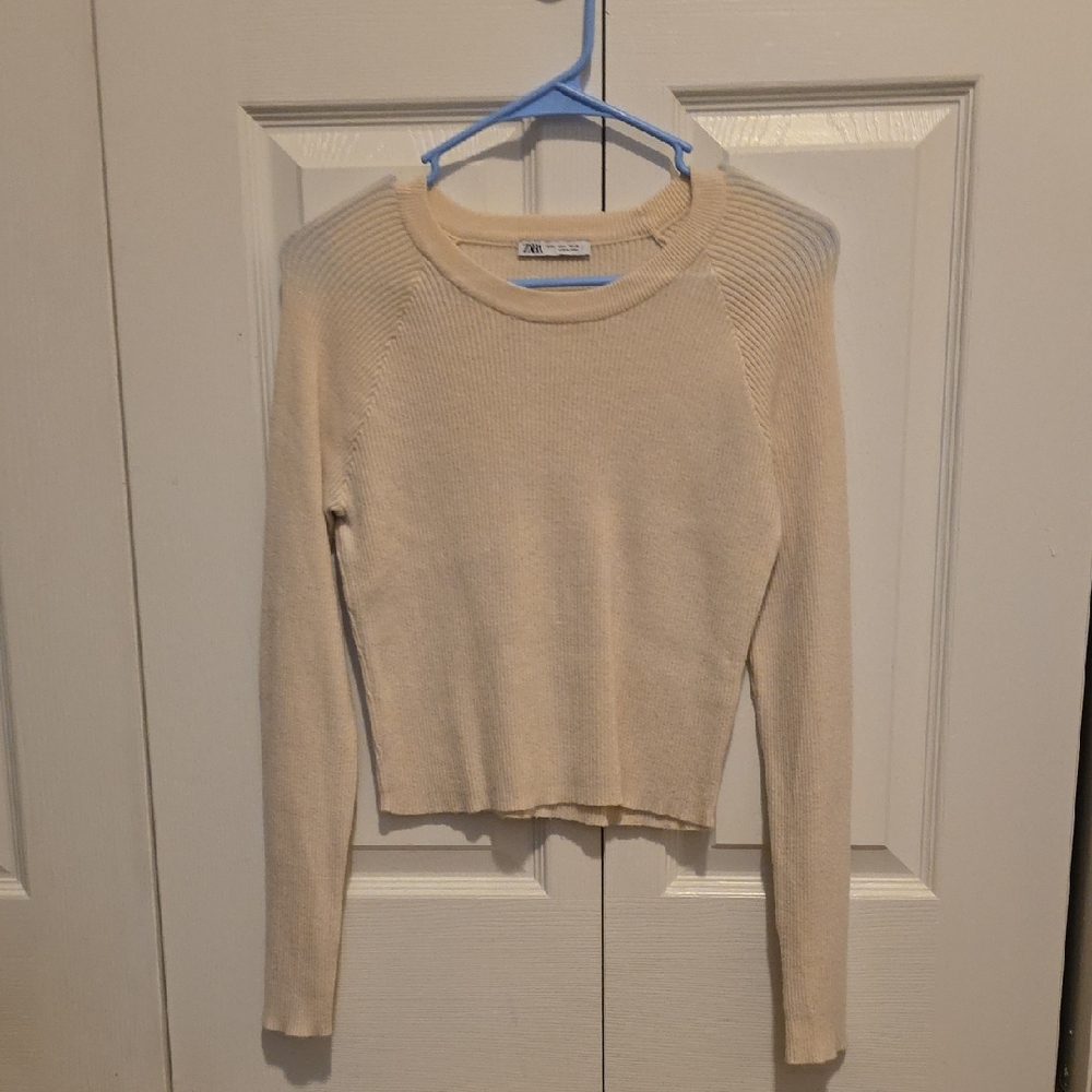 Zara Beige Ribbed Knit Top